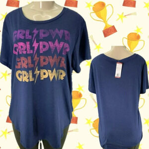 Modern Canvas XXL Navy Blue Girl Power Statement Graphic Crew‎ Short Sleeve Tee
